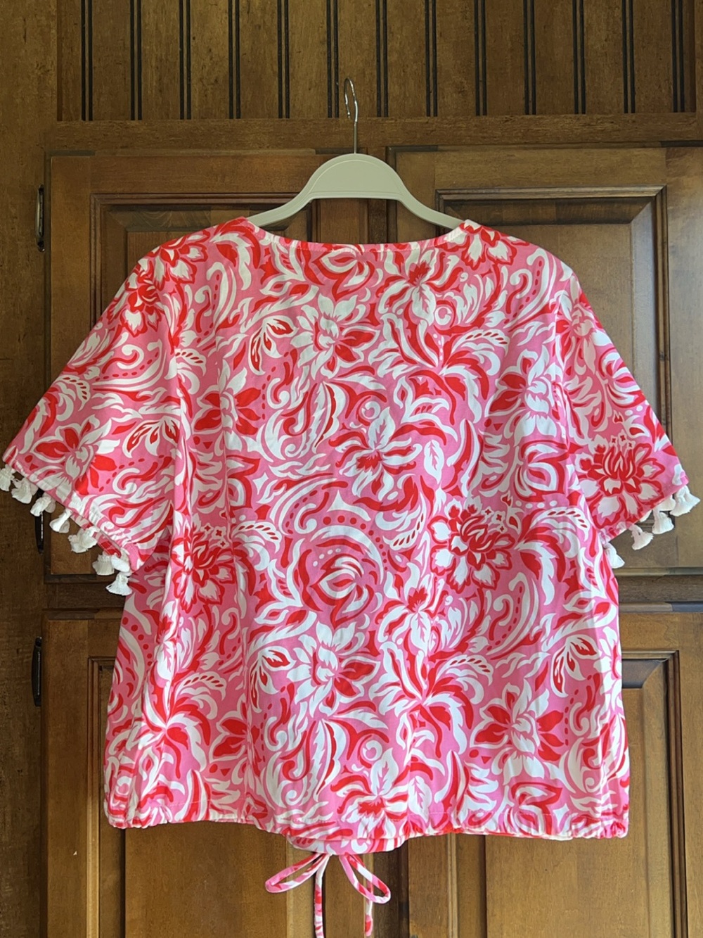 Marc New York Floral Tassel Hem Blouse Pink White Boho Top XL NWT - Picture 4 of 7